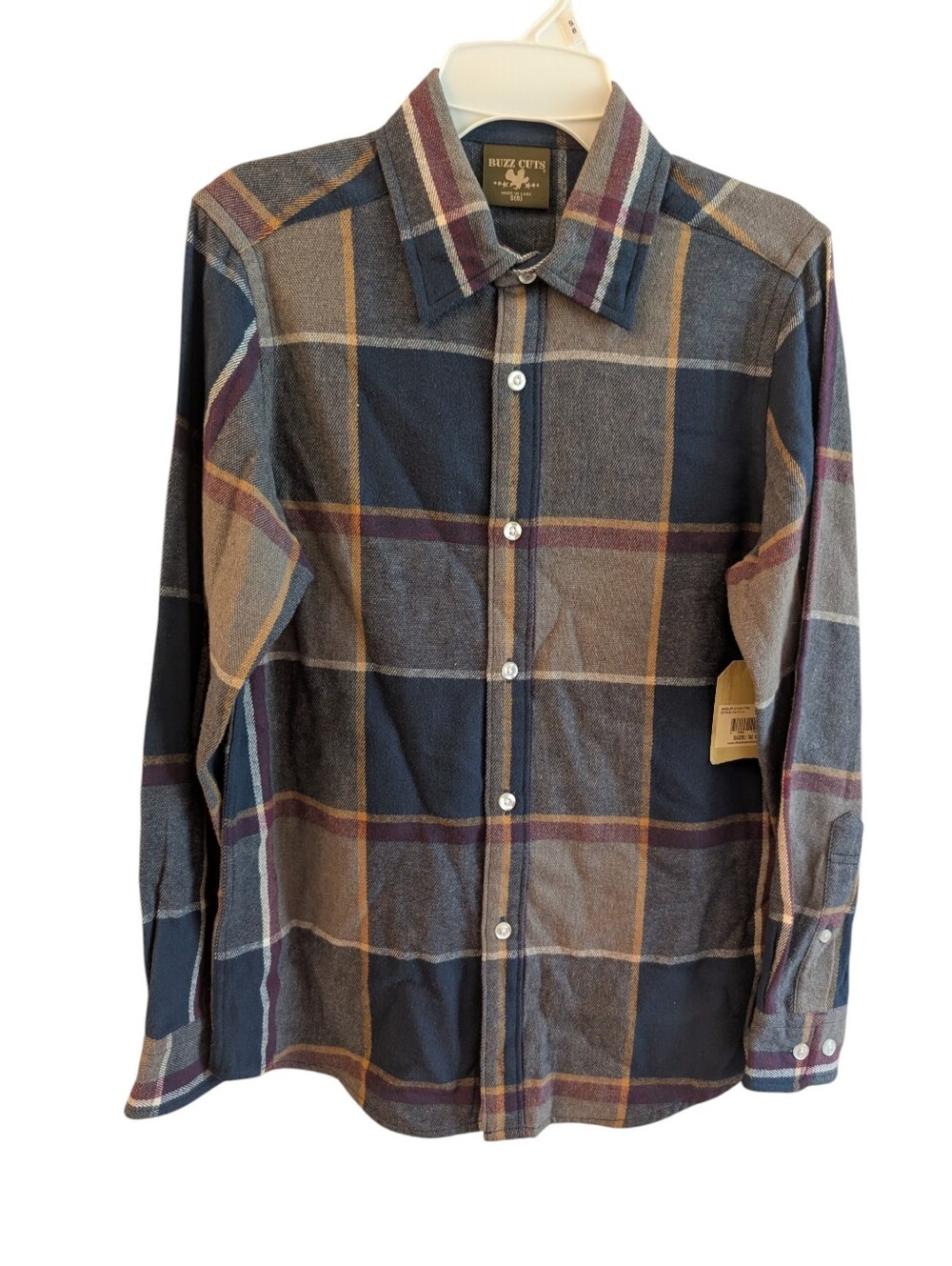 Boy's Navy Plaid Button-Up Shirt